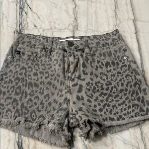 KanCan Gray Jean Shorts with Leopard Print